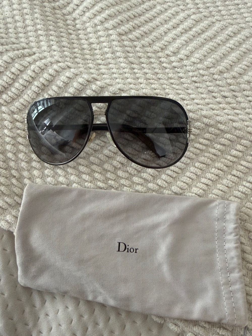 Dior Black Sunglasses with Silver Hardware Accents aviator
